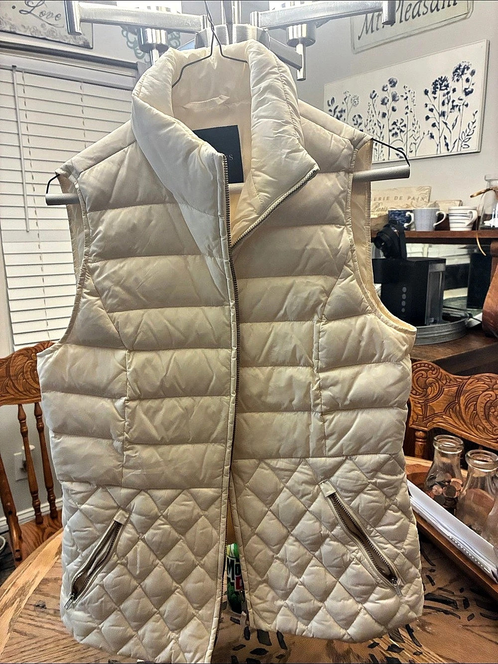 Talbots Diamond Quilted Puffer Vest Cream Small